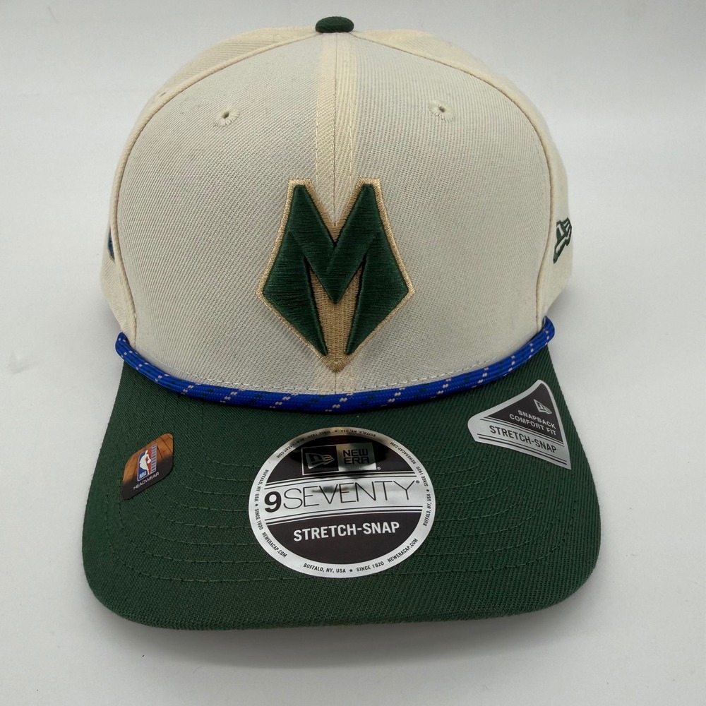 New Era Milwaukee Bucks 9SEVENTY Stretch-Snap Hat Cream Green Rope NBA 60761468